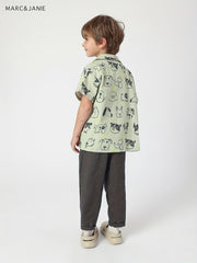 MARC&JANIE Puppy Graphic Cotton Linen Shirt For Summer