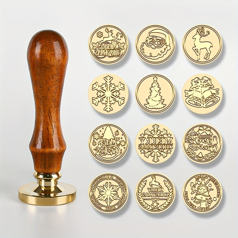Christmas Series Brass Seal Stamp Head & Wooden Handle Set