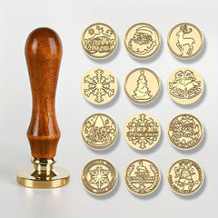 Christmas Series Brass Seal Stamp Head & Wooden Handle Set