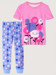 Kid's Polka Dots Pajama Set Short Sleeve Top & Pants Cartoon Animal Loungewear