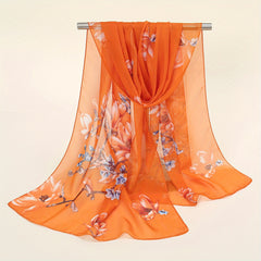 Flower Print Chiffon Scarf Lightweight Sunscreen Shawl