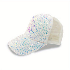 Sequin Decor Baseball Cap Glitter Mesh Trucker Hat