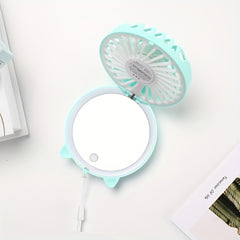 Portable Folding Makeup Mirror With Mini Fan LED Light Fill Beauty Makeup Mirror