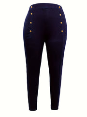 Casual Leggings Women's Plus Solid Button Decor High Rise Leggings