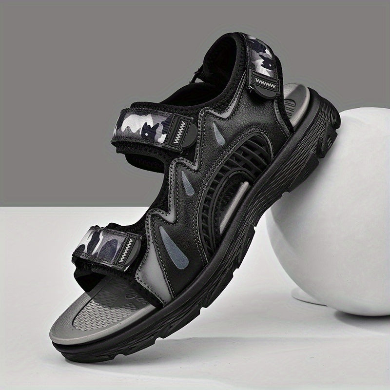 Men's Leather Hiking Sandals With Camo Print
