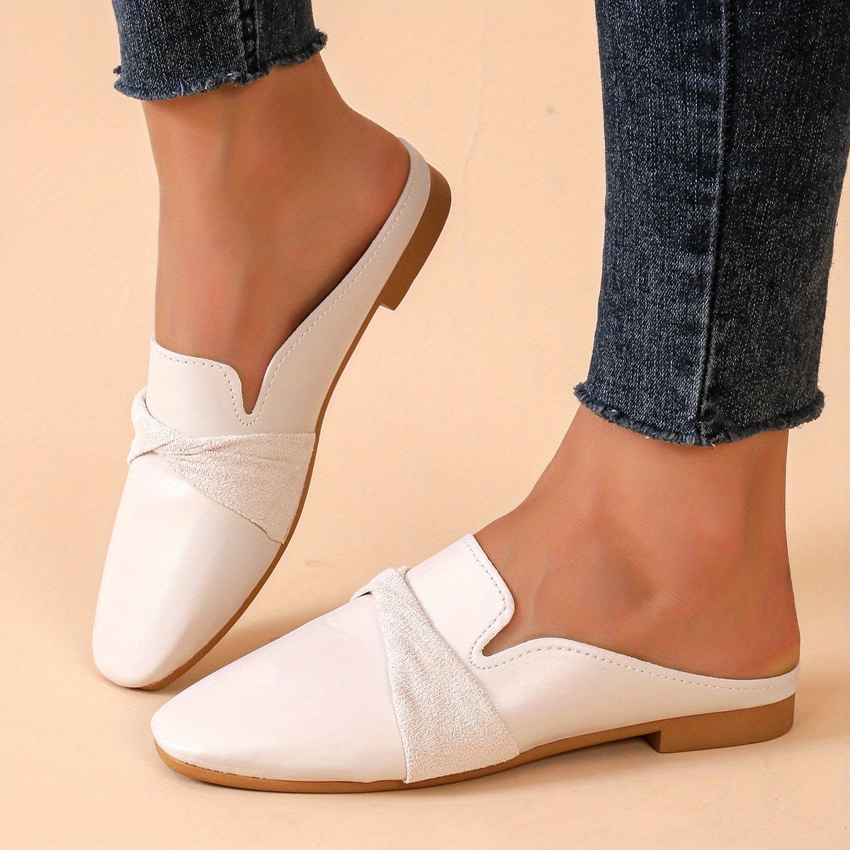 Women's Square Toe Flat Mules Slip On Loafers