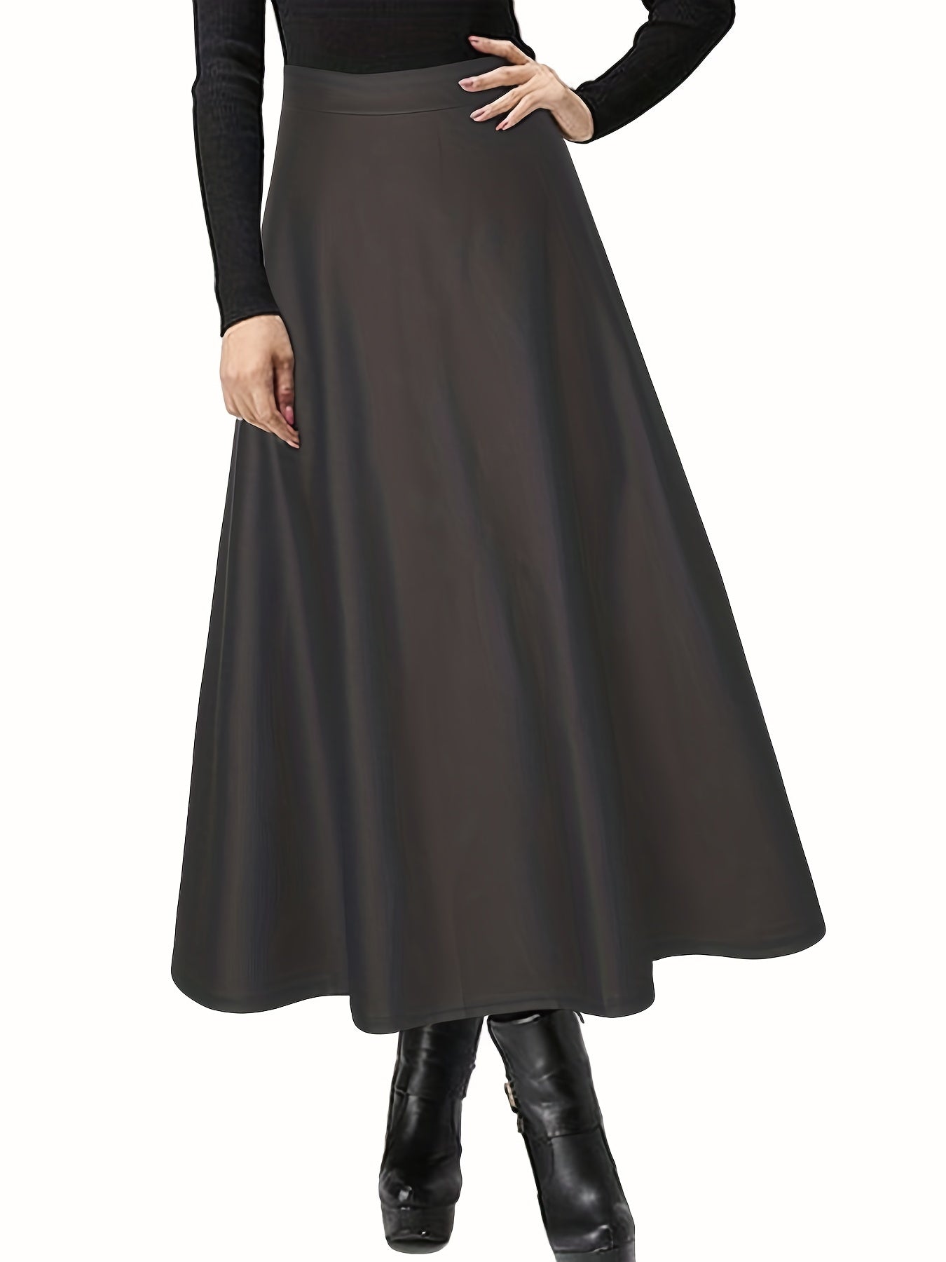 Solid PU Leather Mid Length Skirt Women's Clothing