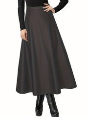 Solid PU Leather Mid Length Skirt Women's Clothing