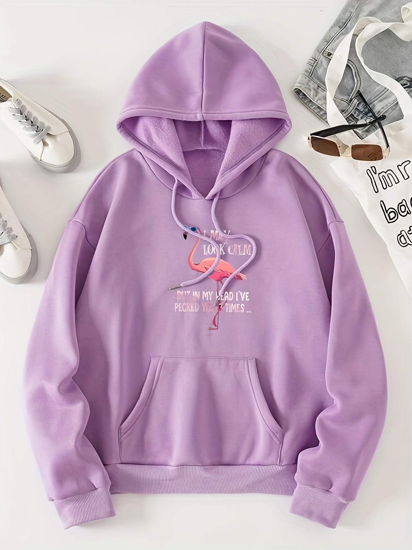 Flamingo Print Hoodie Long Sleeve Sweatshirt