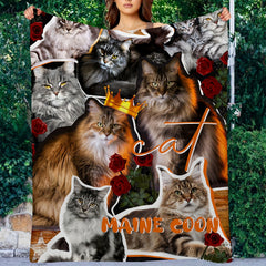 Cat Crown Rose Pattern Blanket Lightweight Warm Flannel Blanket