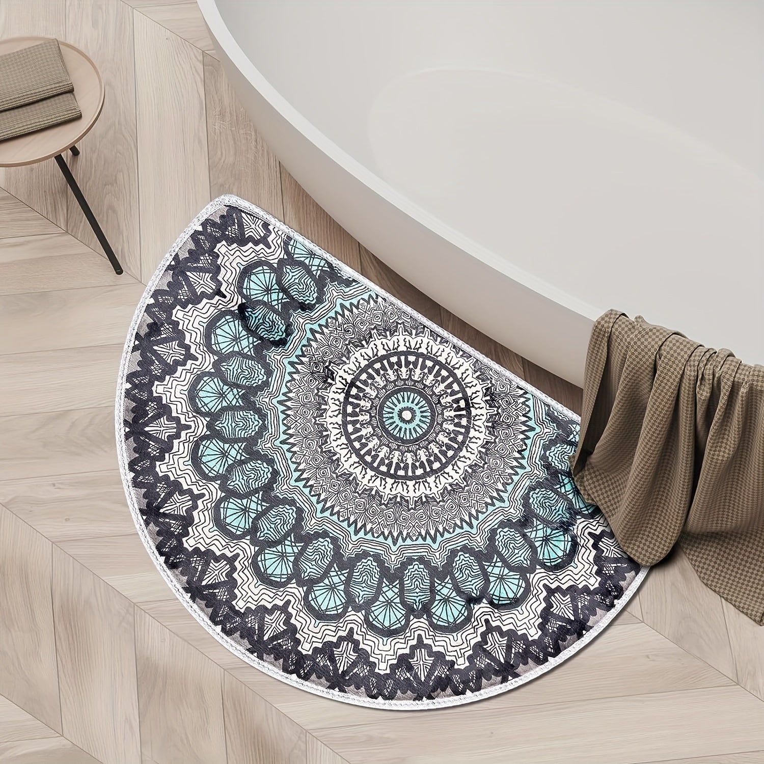 Half Round Door Mat Semi Circle Bathroom Floor Rug Mandala Boho