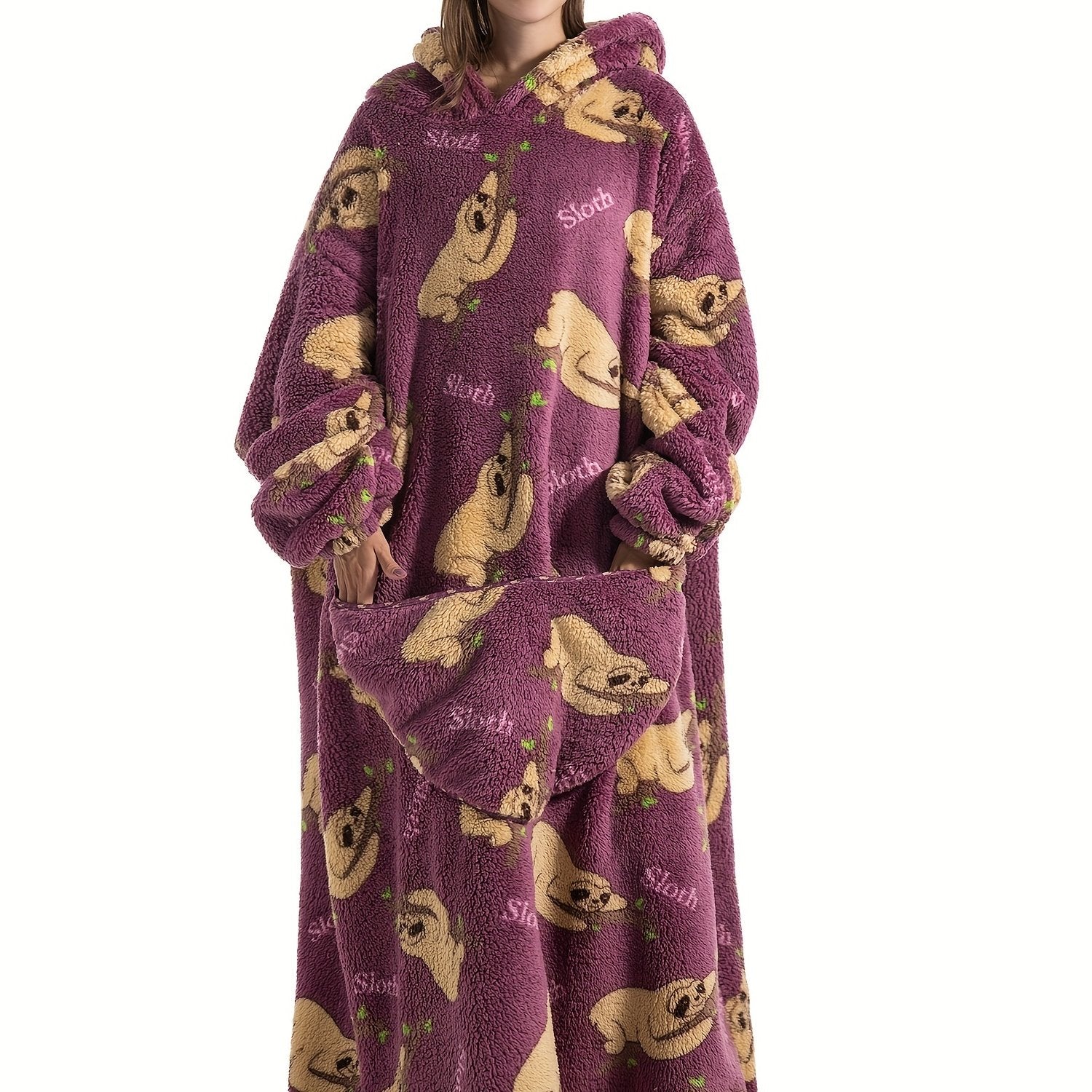 Sloth Pattern Sherpa Fleece Nightgown