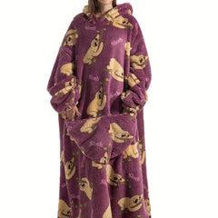 Sloth Pattern Sherpa Fleece Nightgown
