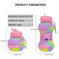 550ml Foldable Water Bottle Portable Leakproof Shatterproof for Outdoor Travel