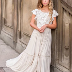 Girls' Lace Maxi Gown Dress for Wedding Performance