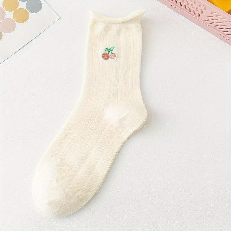 Strawberry Embroidery Ruffle Socks Women's Stockings
