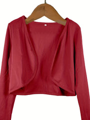 Solid Open Front Blazer Casual Long Sleeve Crop Blazer Women's Clothing