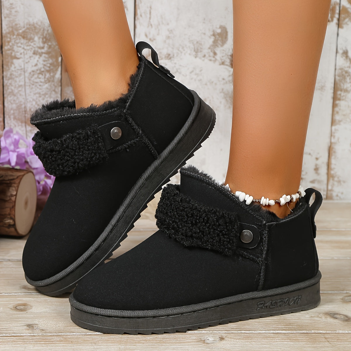Women's Plush Lined Thermal Snow Boots Non Slip Flat Outdoor Shoes