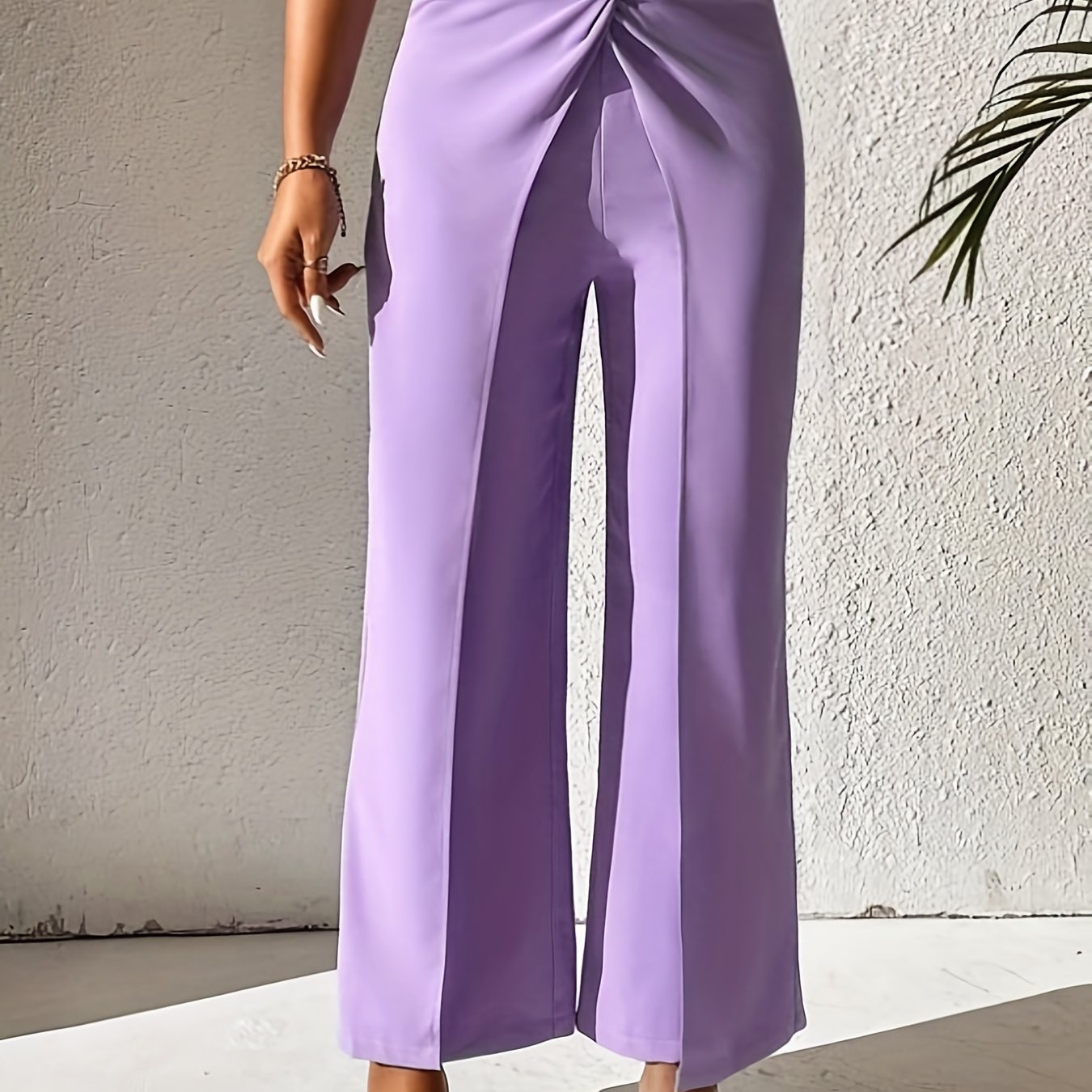 Solid High Waist Wide Leg Pants