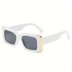 Rectangular Frame Golden Trim Sunglasses UV Protection