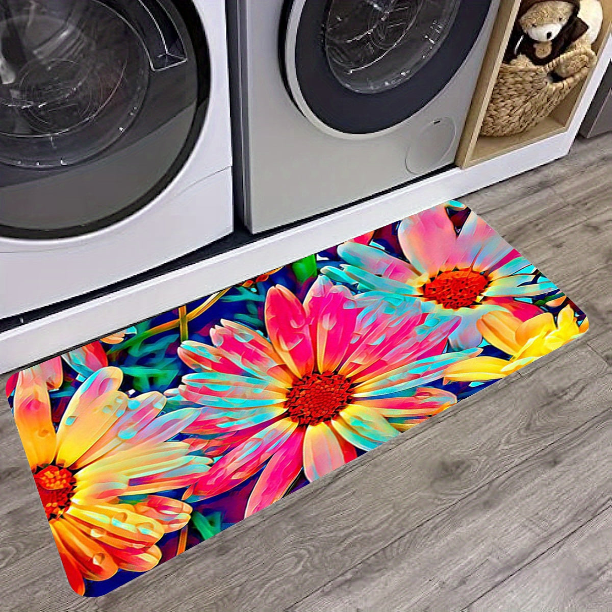 Vintage Flower Printed Kitchen Rug Non Slip Stain Resistant