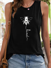 Bee Print Sleeveless Sports Vest Round Neck Stretchy Casual Tops