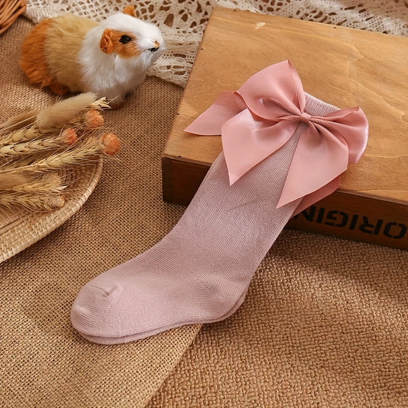 6 Pairs Girls Knee High Socks Bowknot Sweet Socks for Christmas Birthday Party