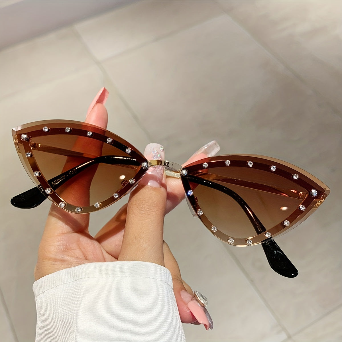 Y2K Rimless Cat Eye Sunglasses Rhinestone Gradient Decorative Glasses