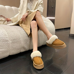 Women's Plush Lined Platform Mules Warm & Comfy Closed Toe