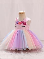 Baby Girls Unicorn Floral Mesh Gown Dress For Party