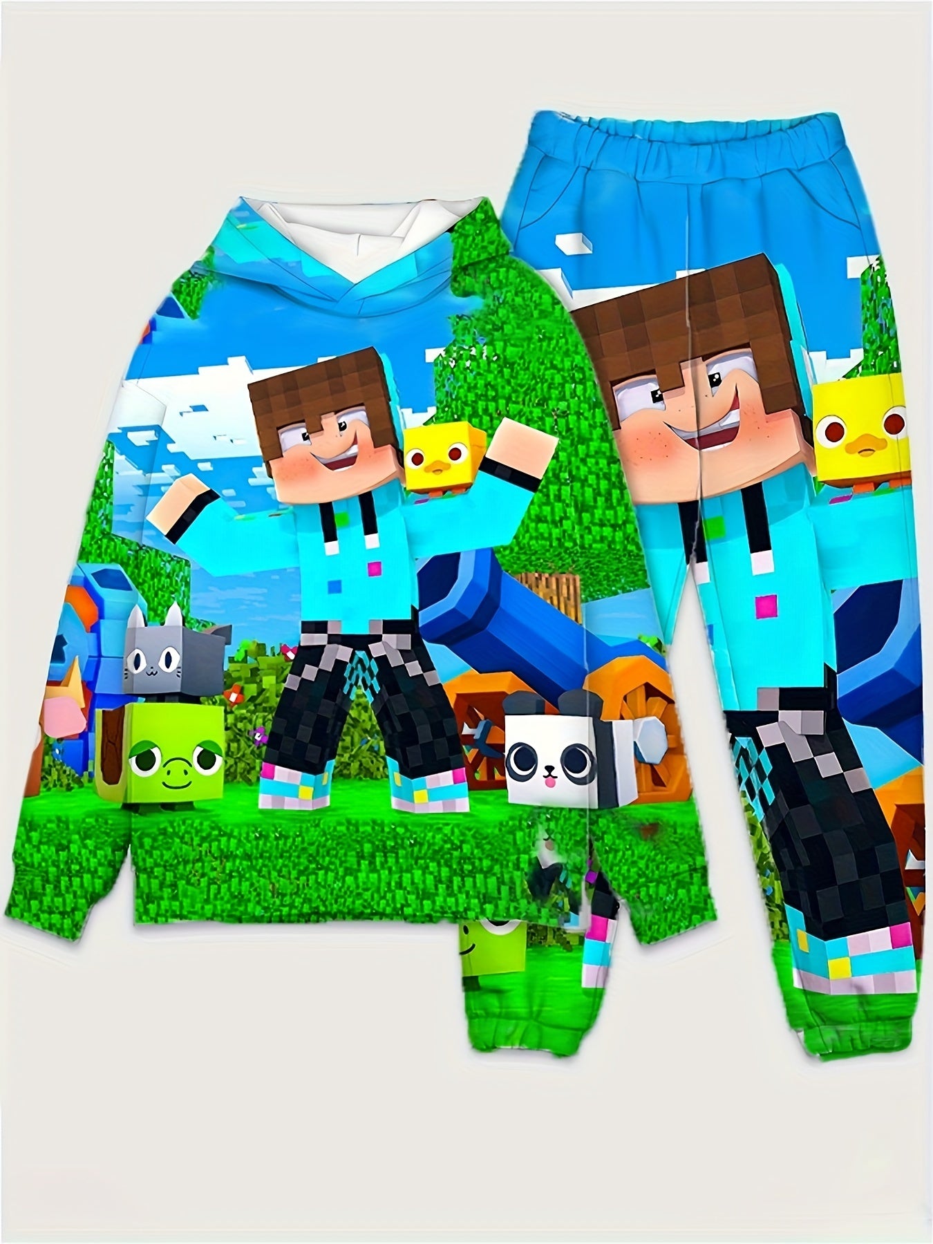 2pcs Boy's Hoodie Outfit Cartoon Pattern Set Long Sleeve Top Kid's Clothes