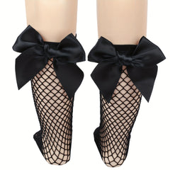 Girls Kids Bowknot Princess Socks Mesh Breathable Fishnet Cotton Socks