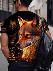 Wolf Print Men's Short Sleeve Tee for Autumn