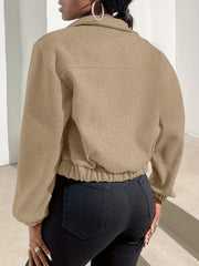 Zip Up Solid Jacket Long Sleeve Outerwear