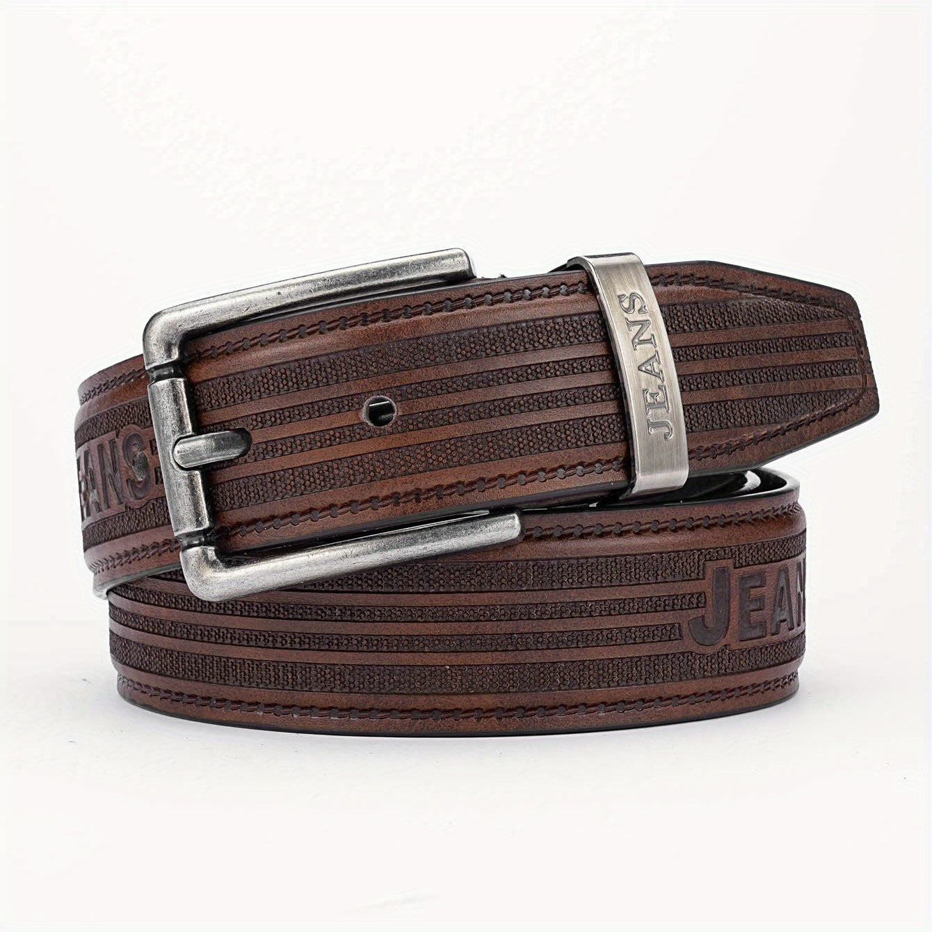 Men's PU Stripe Belt with Alloy Pin Buckle