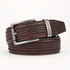 Men's PU Stripe Belt with Alloy Pin Buckle