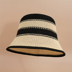 Wide Stripe Knitted Bucket Hat Casual Block Sunscreen Cloche Hats