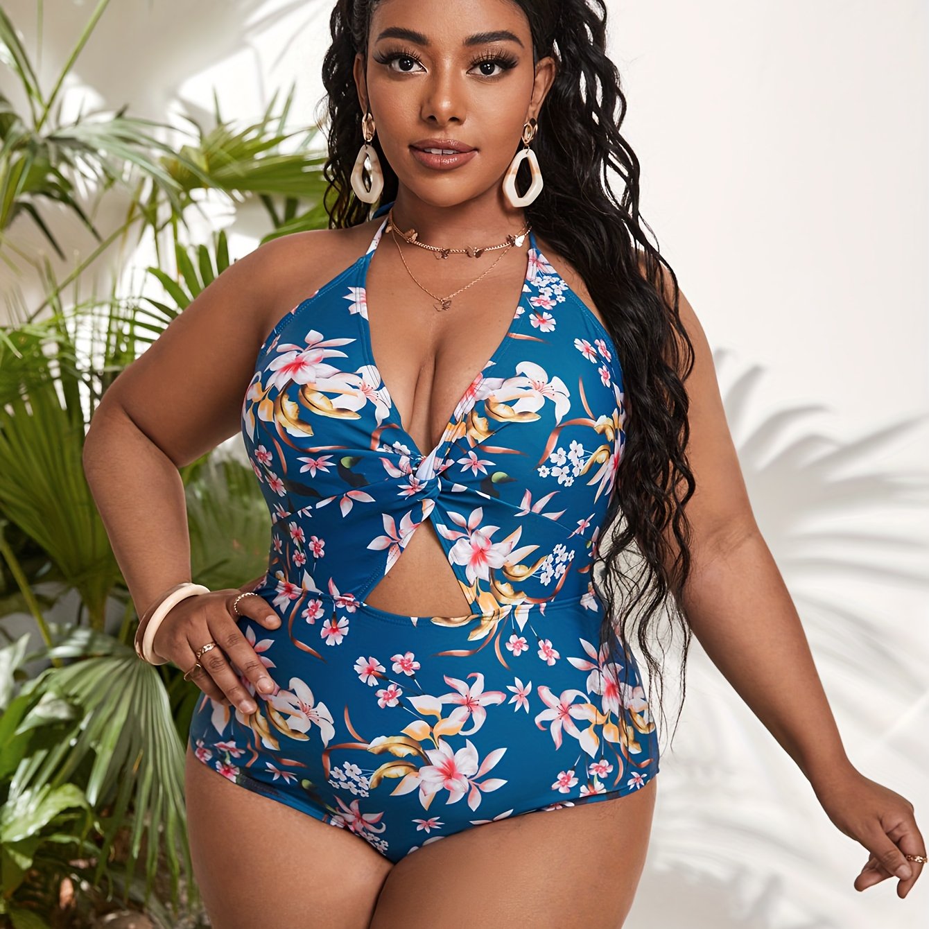 Floral Print Halter One Piece Swimsuit