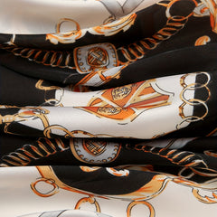 Classic Chain Print Bandana Boho Square Scarf Satin Neckerchief Women Head Wrap