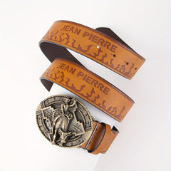 Men's Vintage Western Leather Belt with Buckle