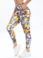 Printed High Waist Yoga Pants with Side Pocket