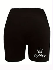 Crown Letter Print High Rise Biker Shorts