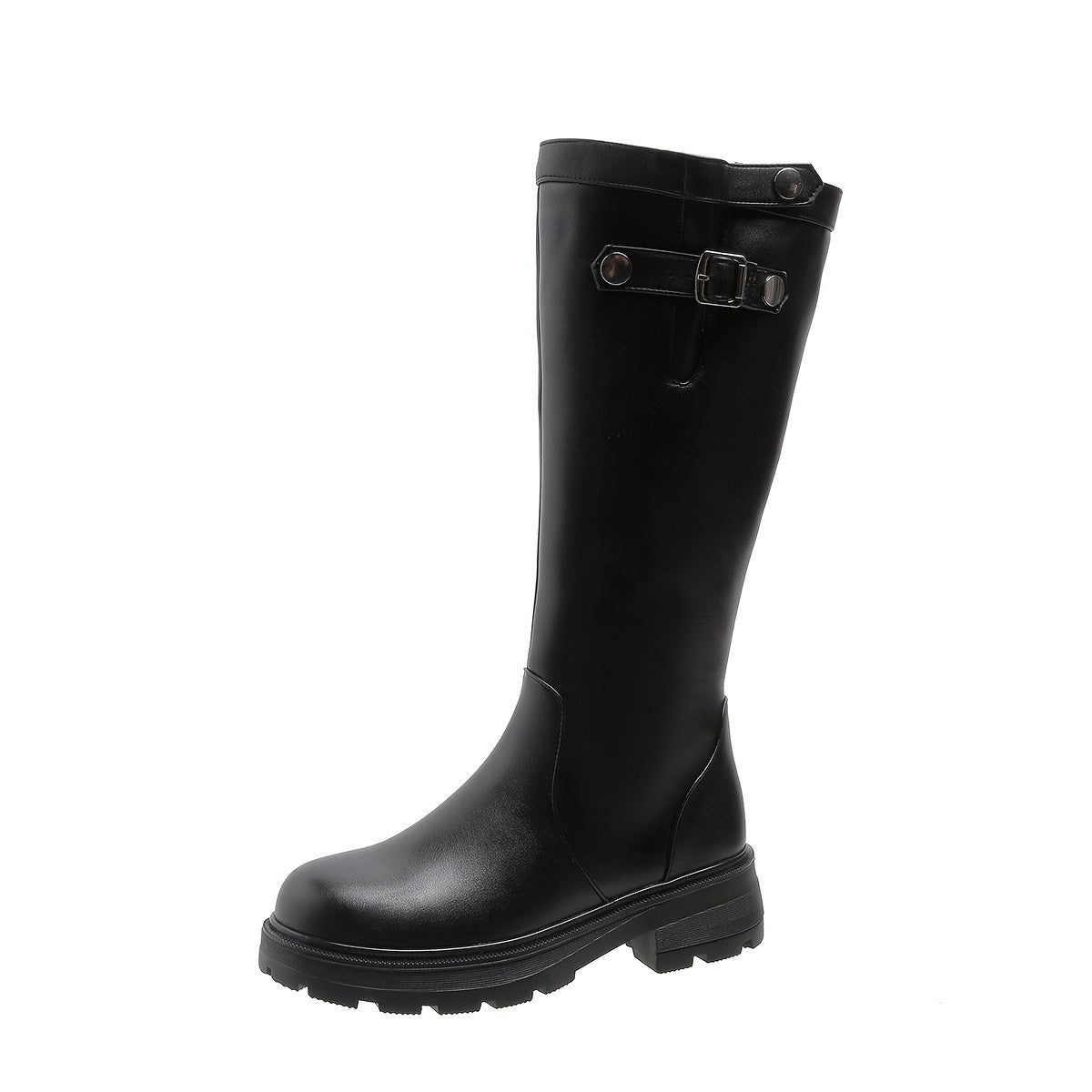 Women's Knee Boots Round Toe Side Zip Plush Lining Chunky Platform Sole
