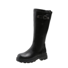Women's Knee Boots Round Toe Side Zip Plush Lining Chunky Platform Sole