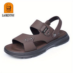 LAORENTOU Men's Leather Non slip Sandals Lightweight Quick Dry Comfy Beach Shoes