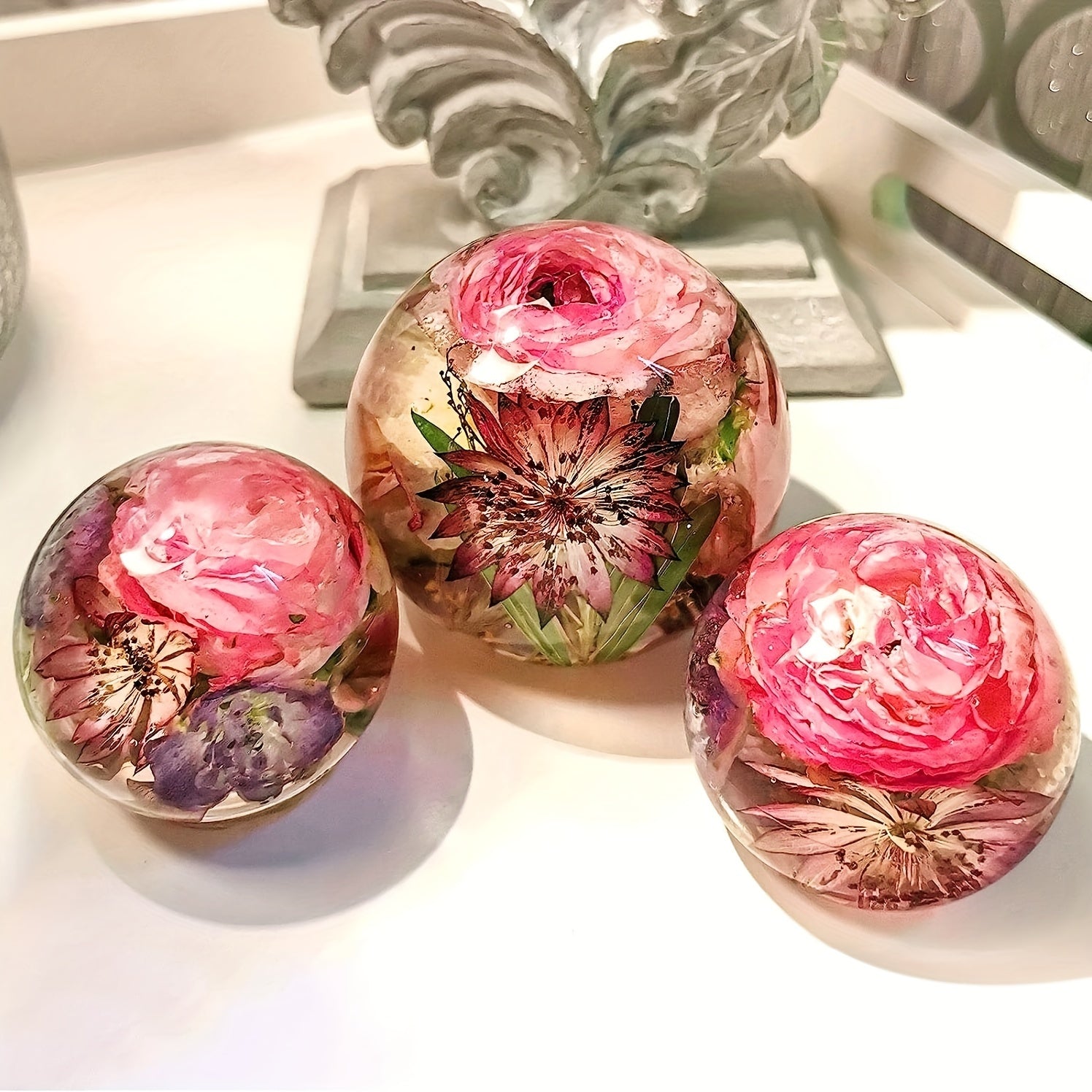 3PCS Round Ball Silicone Resin Mold for Flower Preservation