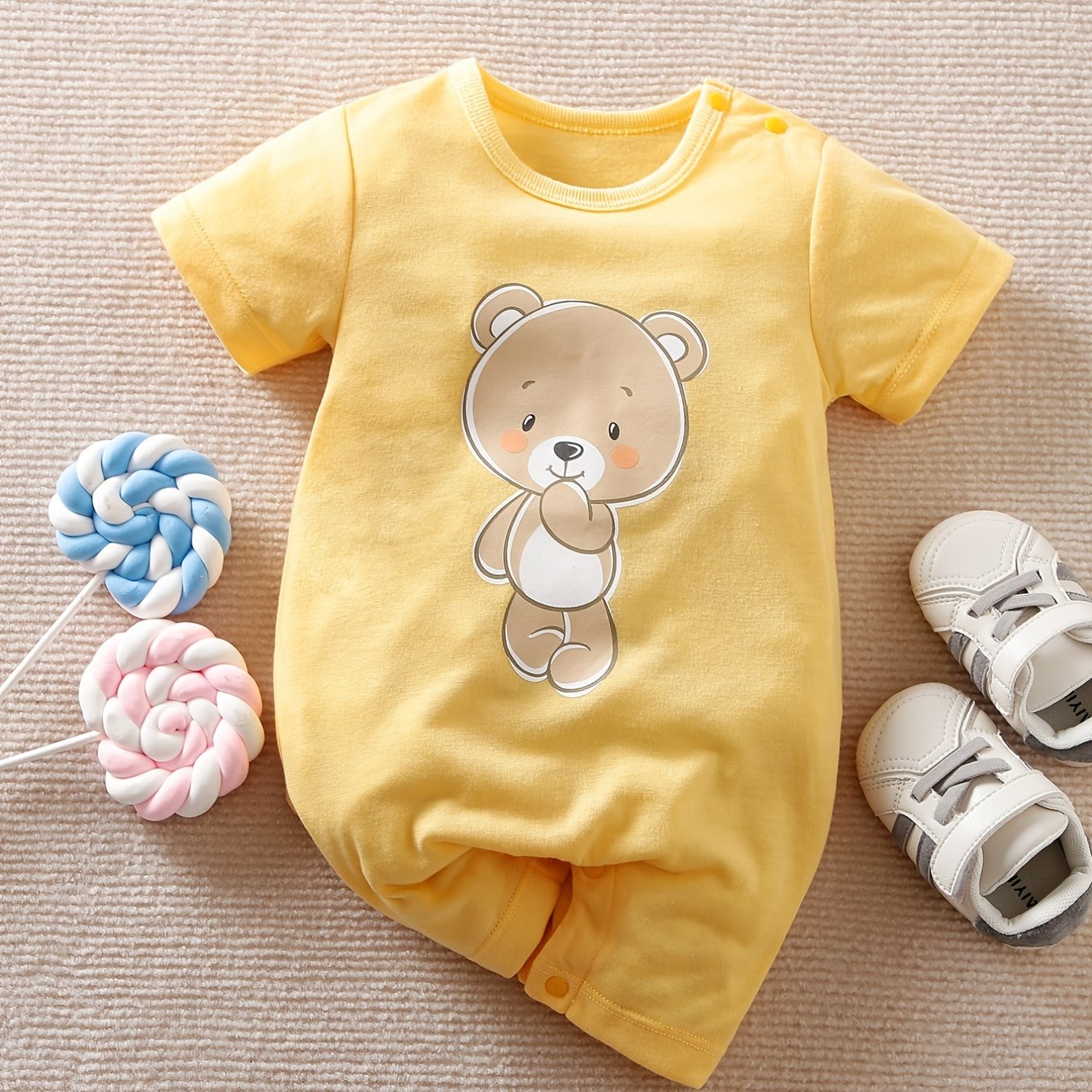 Cartoon Bear Graphic Romper Short Sleeve Jumpsuit