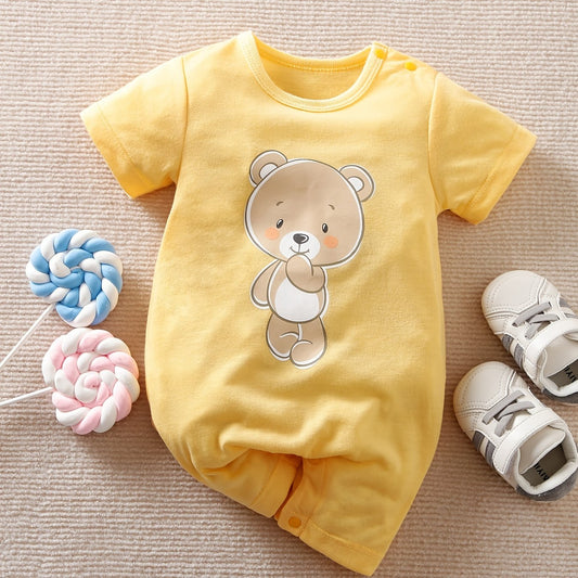 Cartoon Bear Graphic Romper Short Sleeve Jumpsuit