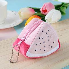 Girls Cartoon Fruit Plush Coin Purse Mini Zipper Wallet Pendant