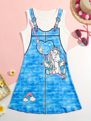 Girls Unicorn Sleeveless Dress Summer Party Gift